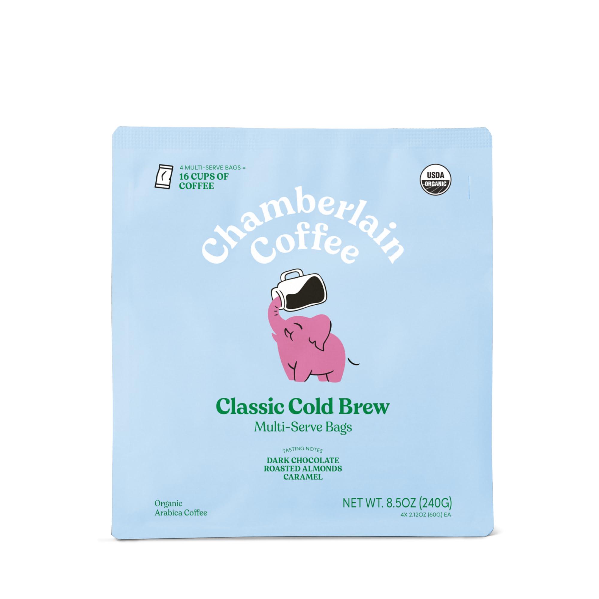 Chamberlain Coffee Chamberlain Coffee Elephant Cold Brew Bags - XL Cold Brew Bags - Premeasured, Ready to Brew, Cold Brew Coffee Packs - Contains 4 XL Cold Brew Bags, Makes 4 Cups of Coffee Per Bag