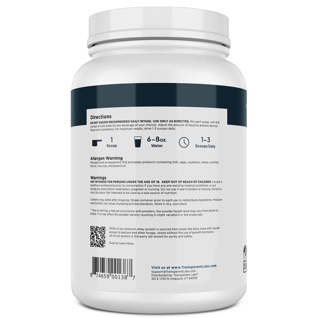 Transparent Labs Transparent Labs Grass-Fed Whey Protein Isolate - Naturally Flavored, Gluten Free Whey Protein Powder with 28g of Protein per Serving & 9 Amino Acids - 30 Servings, Milk Chocolate
