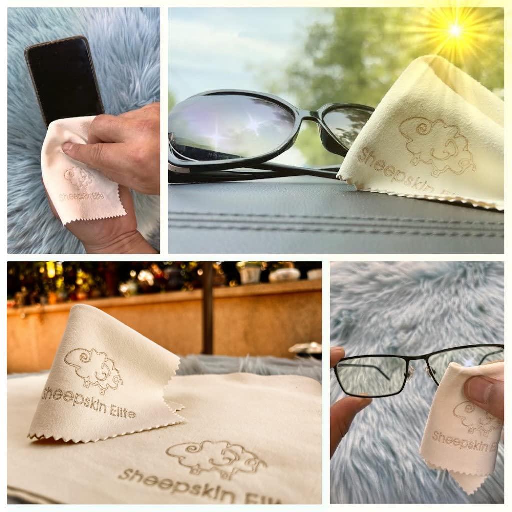 SHEEPSKIN ELITE Natural Chamois Leather Eyeglass Cleaning Cloth Camera Lens Cleaning Cloths Screen Cleaning Cloth Glasses Cleaning Cloth Tablets Chamois Cleaning Cloths for Eyeglasses (3 Packs, 2 Large, 1 Small)