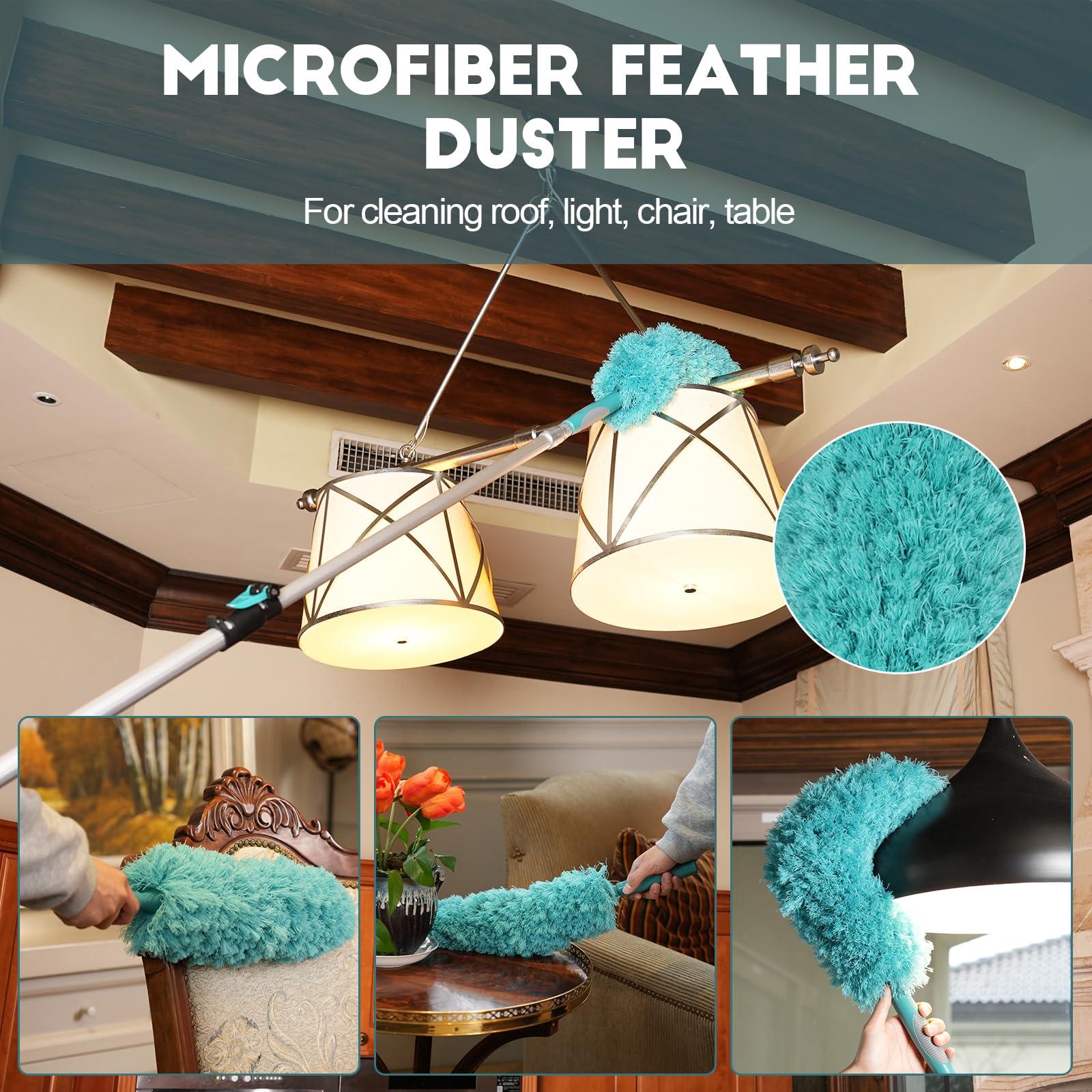 TelesPro TelesPro 36 Foot High Reach Duster Kit with 7-30FT Extension Pole High Ceiling Dusting and Window Cleaning Kit with Telescopic Pole Window Washer&Squeegee,Cobweb Duster,Fan Duster and Feather Duster