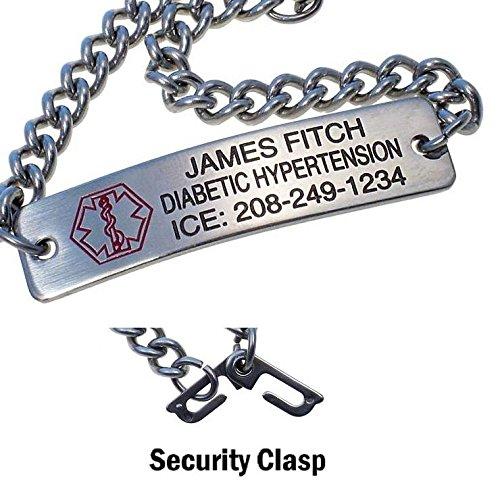 Custom ID Products Personalized Medical Alert ID Bracelet - Free Custom Engraving - Hypo-allergenic Stainless Steel - Classic Design, 10.5 inch Bracelet with Engraving on The Front, Security Clasp