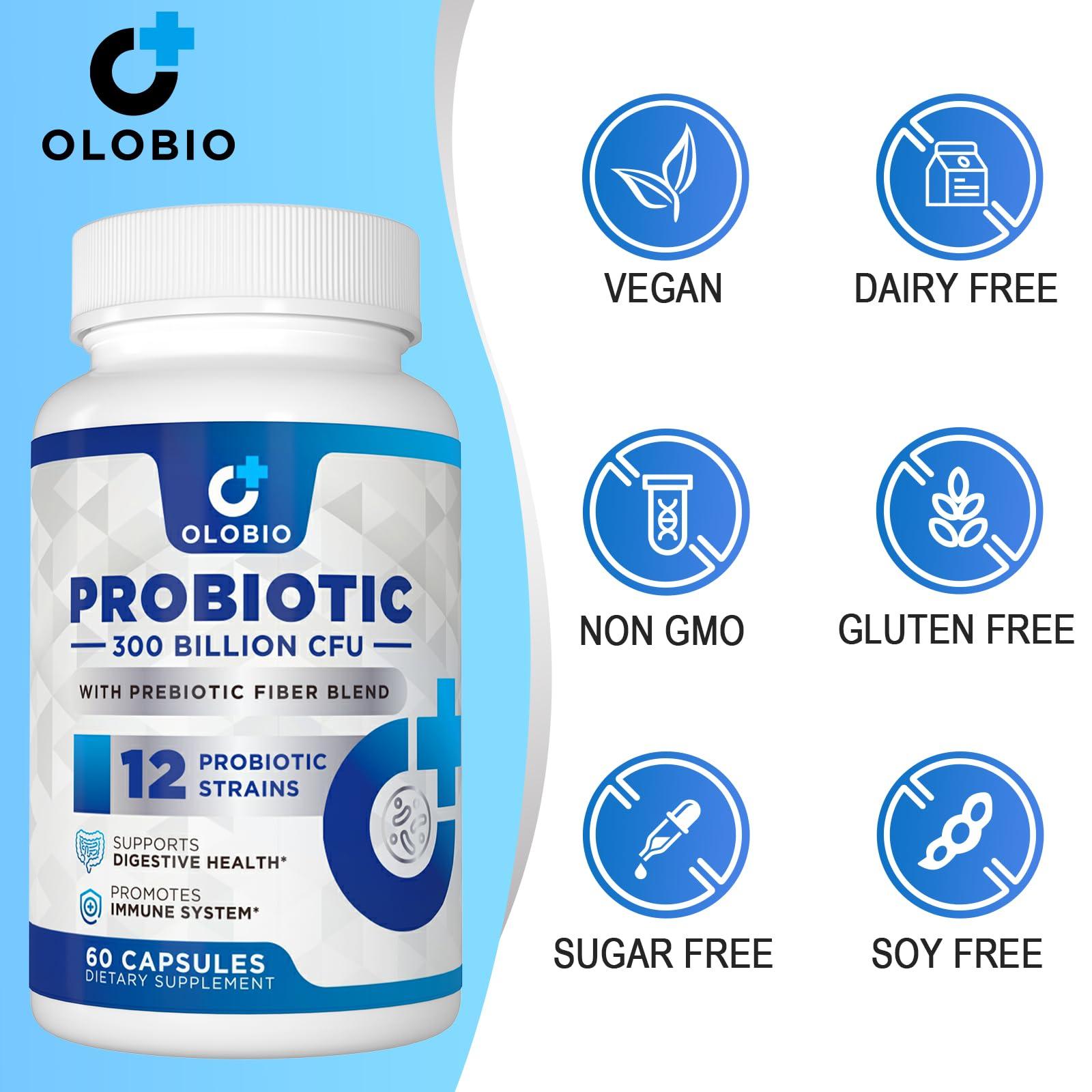 OLOBIO OLOBIO 300 Billion CFU Probiotic, 12 Strains with 3 Organic Prebiotics, Probiotics for Women and Men, Daily Supplement for Digestive, Immune, Gut & Bloating Health, Shelf Stable, Vegan, 120 Counts