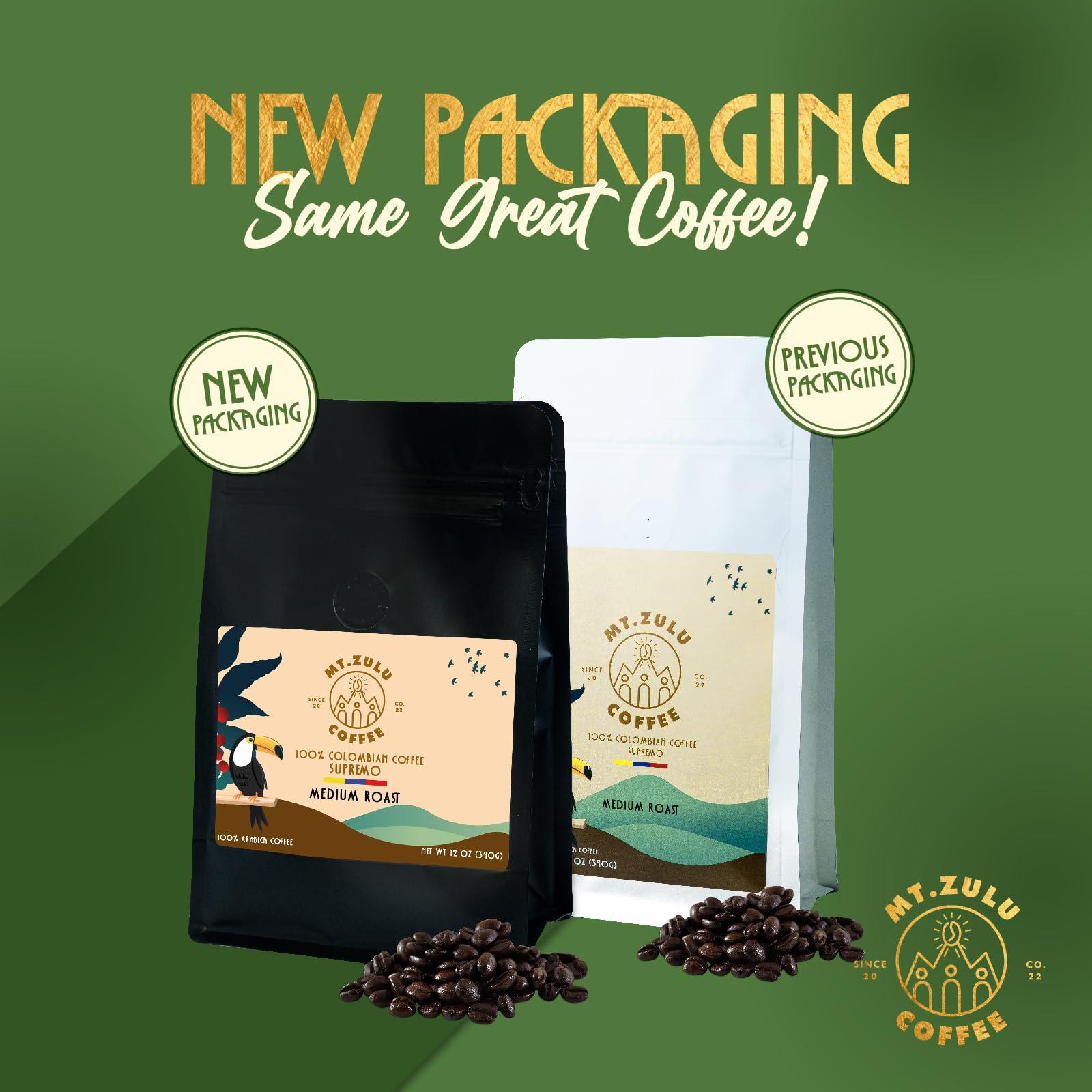 MT. ZULU COFFEE Mt. Zulu Colombian Supremo Ground Coffee, Medium Roast, Gourmet 83.5 Cupping Score, Hand-Roasted at Origin, 100% Arabica, Balanced Cup, 12 oz Bag