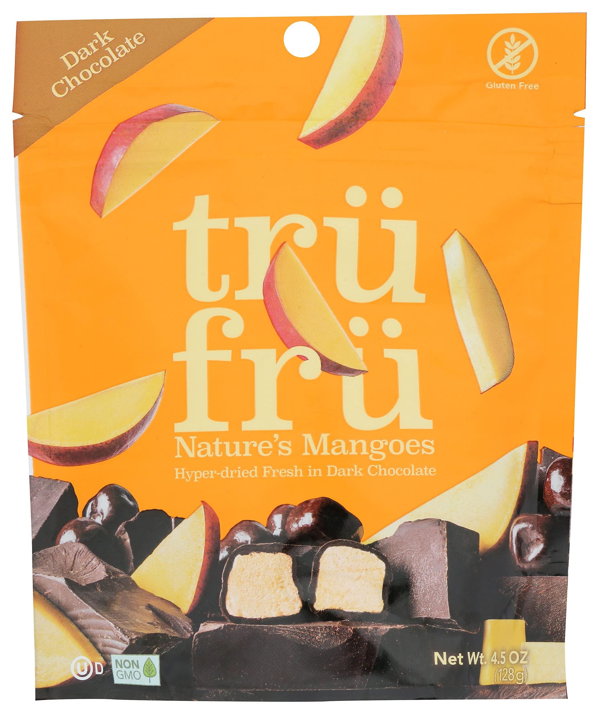 Tru Fru Tru Fru Nature\'s Mangoes, Hyper-Dried Fresh in Dark Chocolate, 54% Cacao, Made with Clean Ingredients, Kosher, Gluten Free & Non-GMO, 4.5 Ounce (Pack of 6)