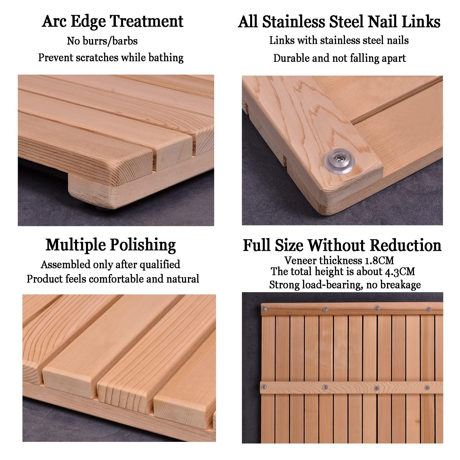 SUNMME Bamboo Wood Bath Mat, Sturdy Shower Mat,Wooden Bamboo Bath Shower Mat,Non-Slip Waterproof Large Bathroom Floor Mat for Indoor Outdoor,Easy Storage,Outdoor Shower Mat,60x70cm/24x28in