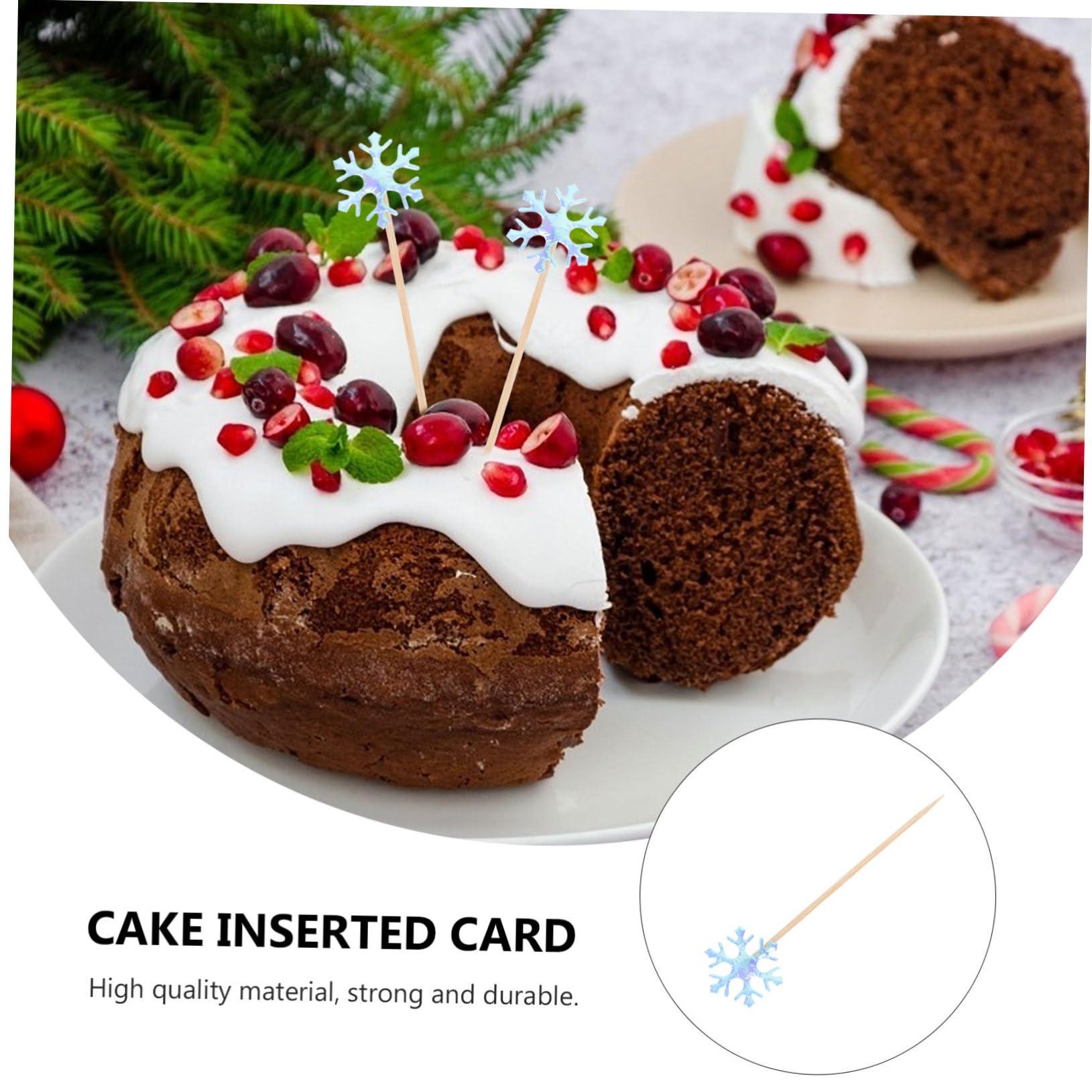 Totority Totority 100 Pcs Cake Insert Holiday Cake Decorations Food Topper Pick Birthday Cupcake Toppers Snowflake Cake Pick Christmas Baking Supplies Winter Merry Christmas Birthday Cake Wood