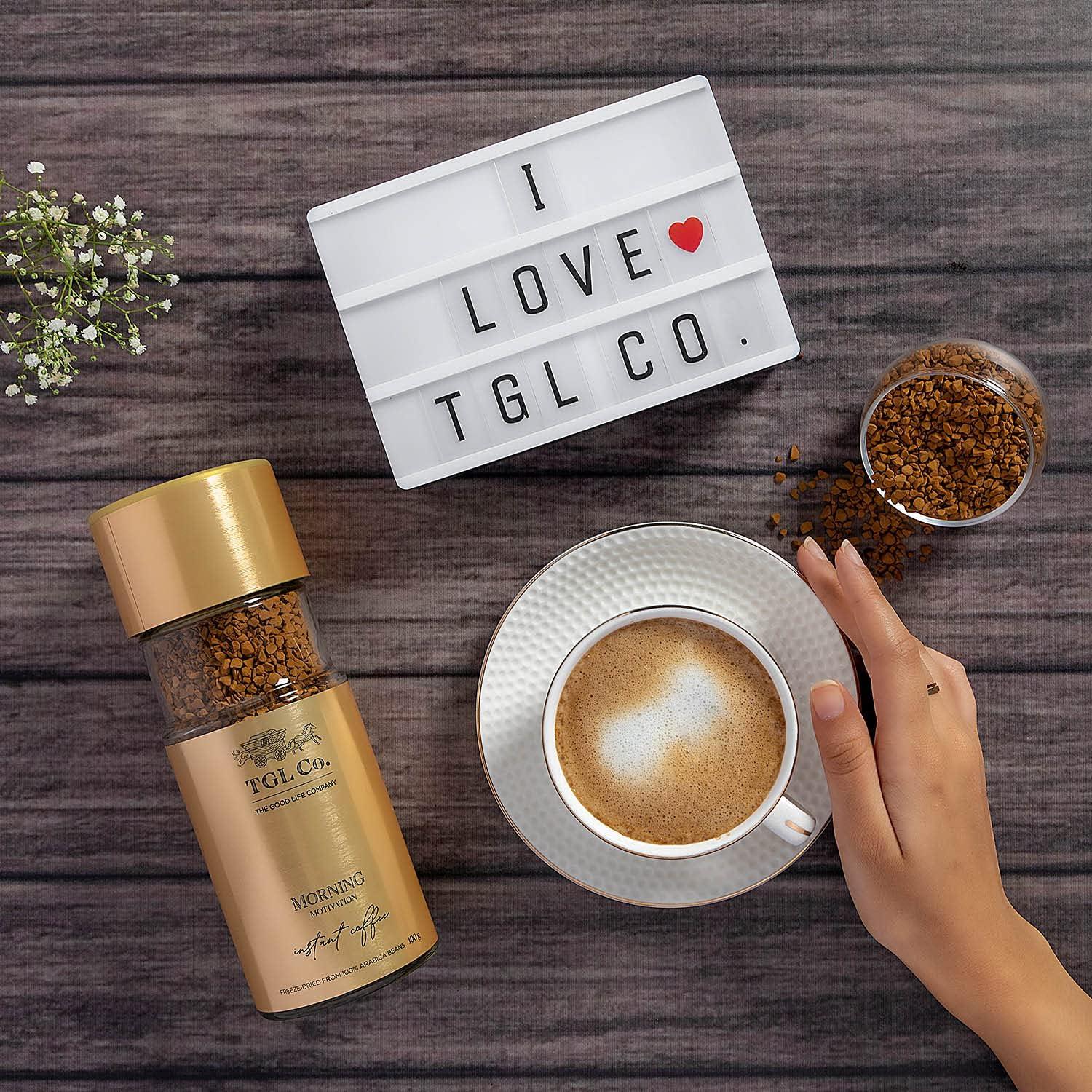 TGL Co. The Good Life Company TGL Co. The Good Life Company Morning Motivation Instant Coffee Powder (100 gm), Freeze Dried from 100% Arabica Coffee Beans Glass Bottle