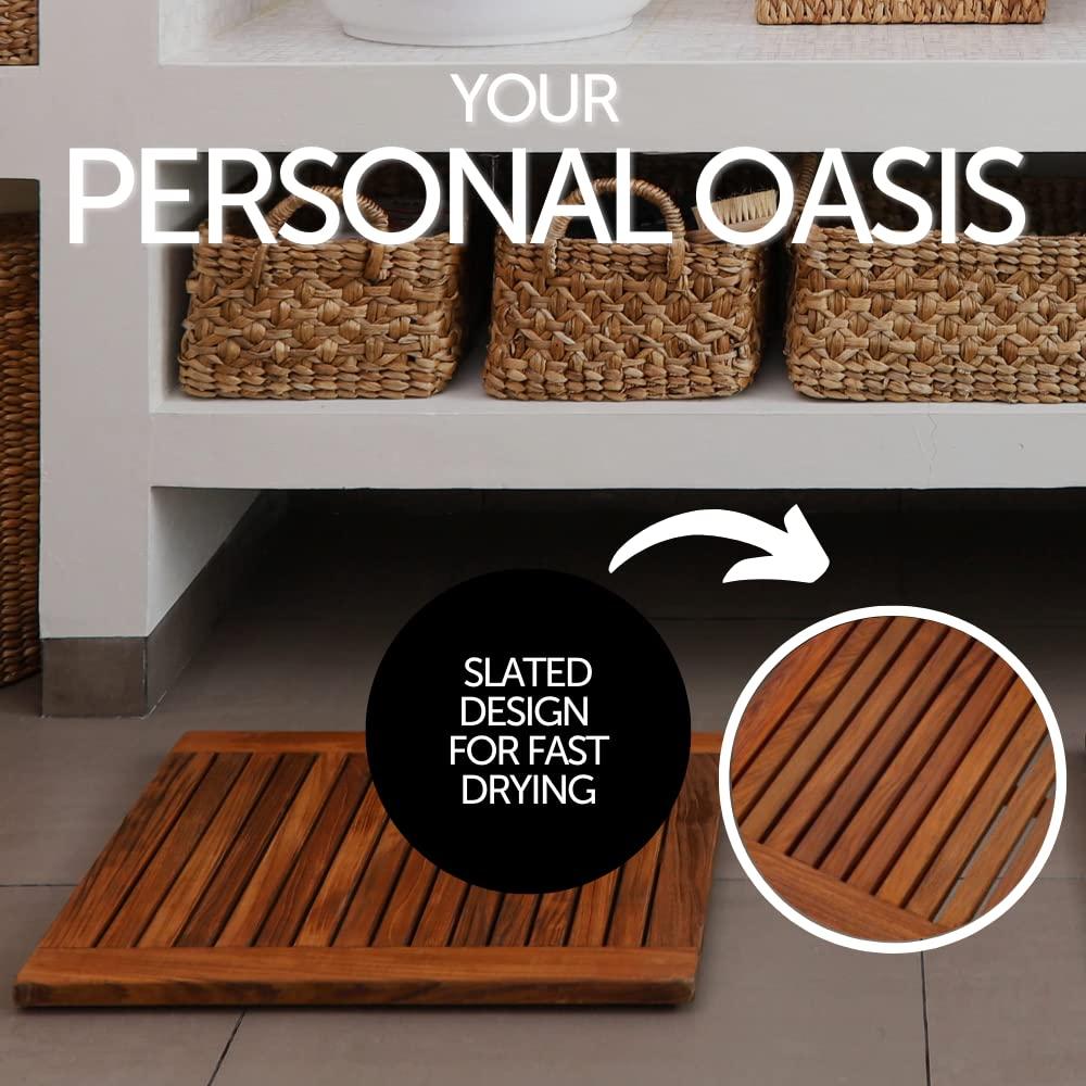NORDIC STYLE TEAK Nordic Style Premium Teak Shower and Bath Mat for Indoor and Outdoor Use - Non-Slip Wooden Platform for Spa, Sauna, Pool, Hot Tub - Flooring Decor and Protector (23.6\" x 17.7\", Oiled Finish w/Frame)