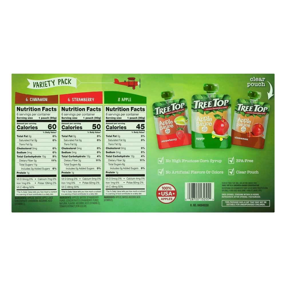 Tree Top Tree Top Apple Sauce Pouches Variety Pack, Apple, Strawberry, Cinnamon, 3.2 oz. each (Pack of 20)