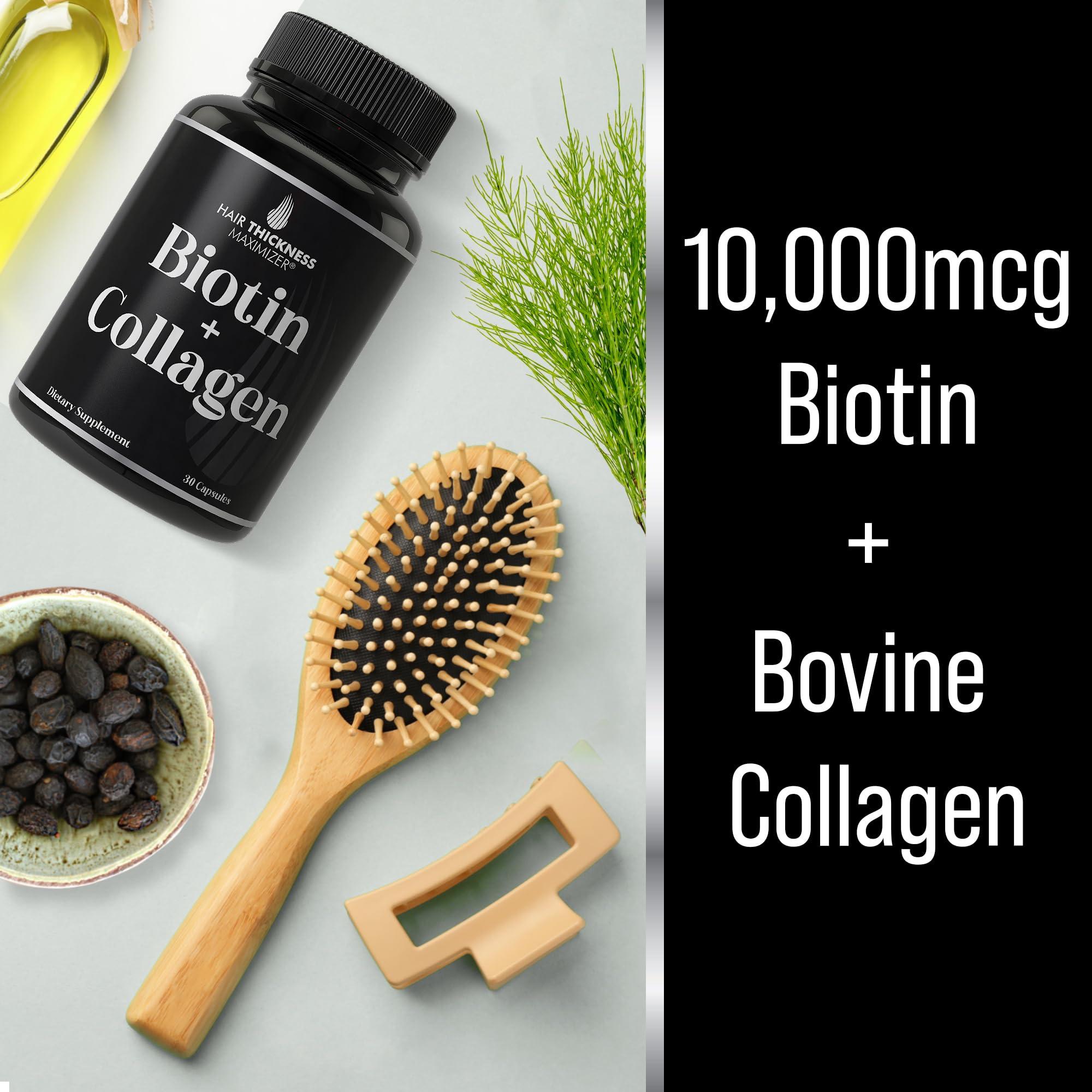 Hair Thickness Maximizer Hair Thickness Maximizer Biotin & Collagen Supplements  Biotin 10000mcg + Bovine Collagen 2-in-1 Hair Growth & Thickening Vitamins Complex - Hair Growth Products