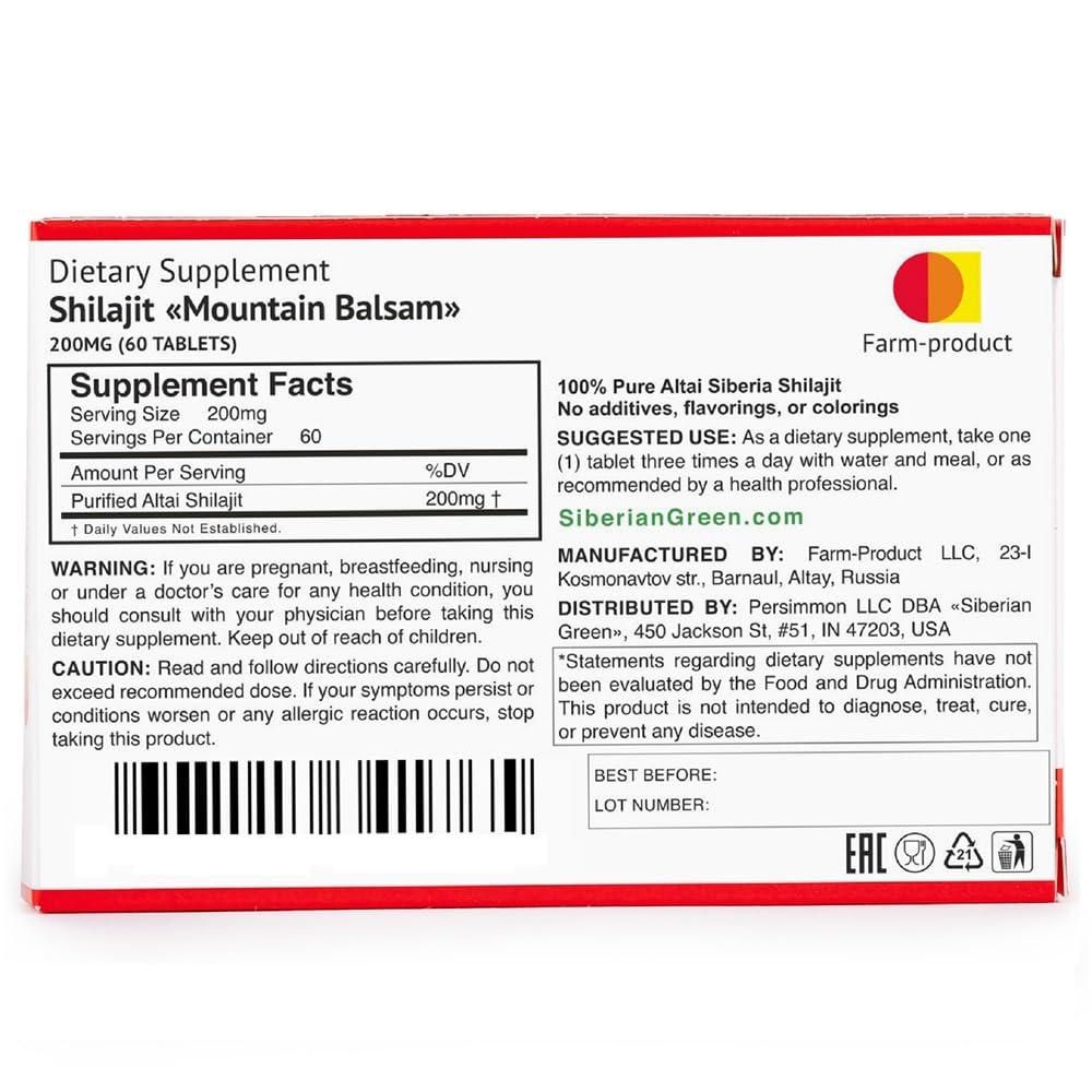 Siberian Green Altai Shilajit 120 Tablets Mountain Balsam Label - Original Altai Siberian 100% Pure Fulvic Acid and Trace Minerals