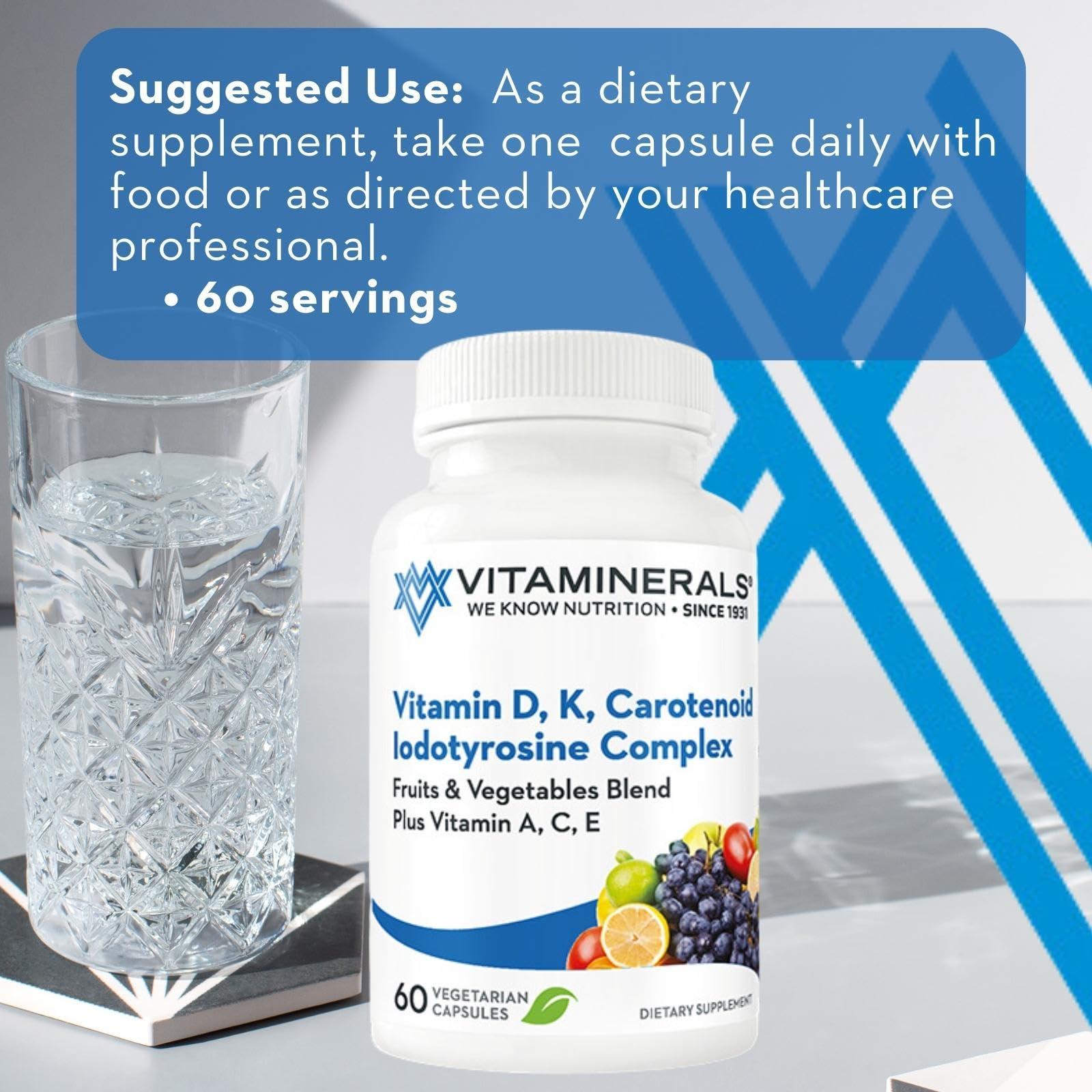Vitaminerals Vitaminerals Vitamin D3 + K Complex | + Veggies & Fruits Blend | D 2500iu | K 80mcg | 60 Veggie Capsules