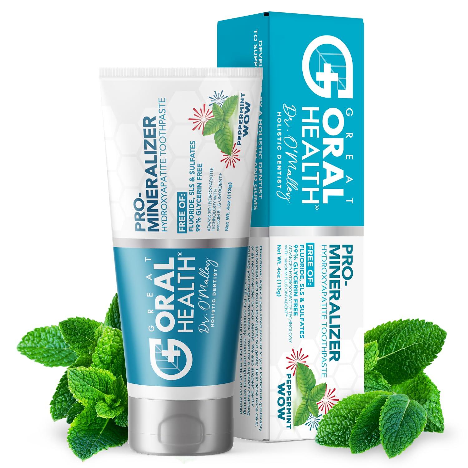 Great Oral Health Nano hydroxyapatite Toothpaste Fluoride-Free, Pro Mineralizer Toothpaste: Dentist Formulated Remineralizing Anti Cavity Xylitol Toothpaste, Enamel Support Sensitive Teeth Toothpaste Peppermint Wow