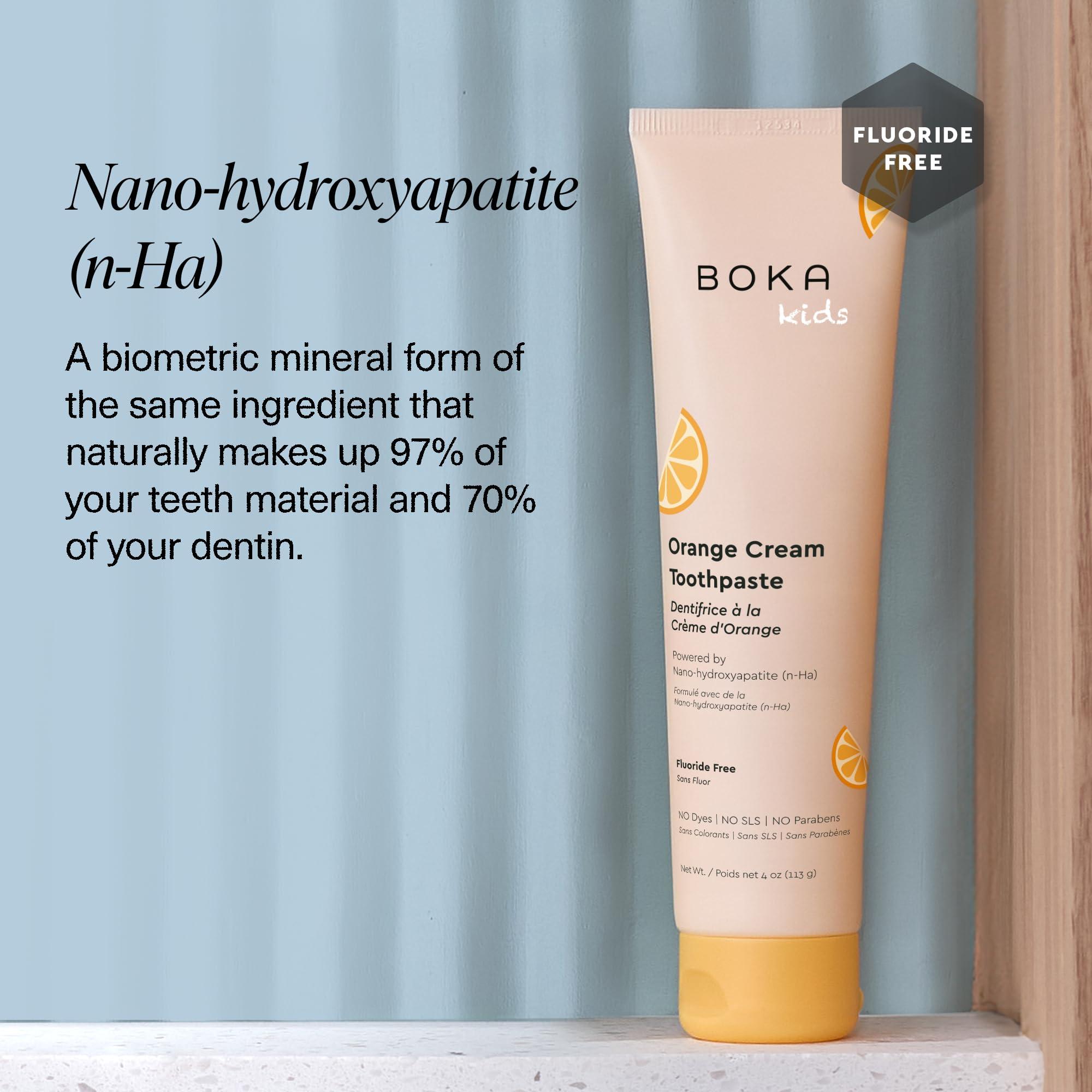 Boka Boka Fluoride Free Toothpaste Nano Hydroxyapatite, Helps Remineralize, Appropriate for Sensitive Teeth, Whitening - for Adult, Kids Oral Care - Orange Cream Flavor, 4oz 1Pk - US Manufactured