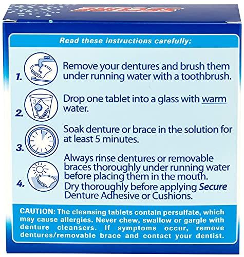 Secure Secure Anti-Plaque Cleansing Tablets PH Formula Removes Odors, Stains, Bacteria, Germs - Deeply Clean Dentures, Partials, Nightguards, Retainers in 5 Minutes - Zinc Free - 32 Tablets (1 Pack)