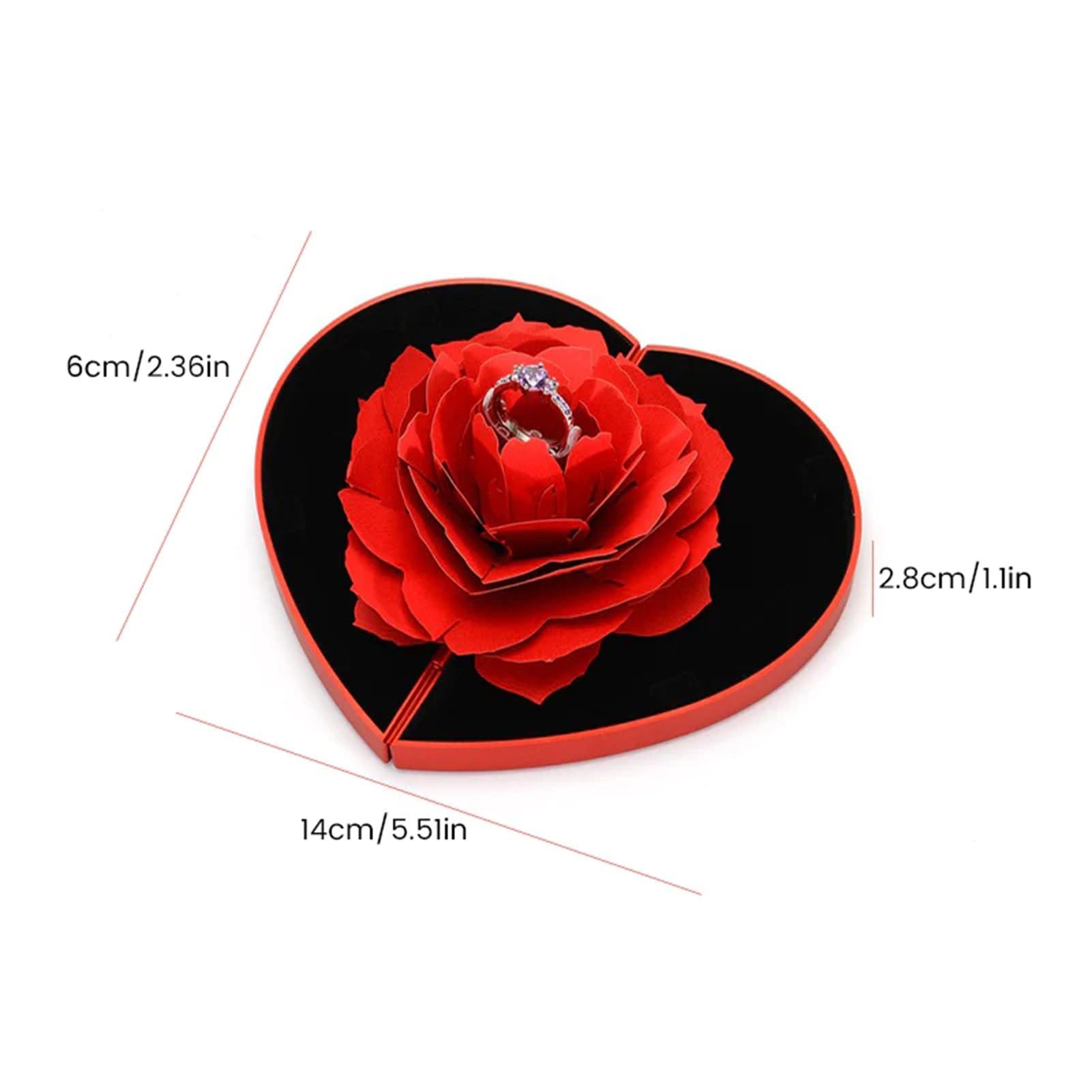 Doefo 3D Heart-Shaped Ring Box | Rotating Ring Love Box with Flower | Express Your Forever Love to Your Special Someone, Unforgettable for Valentine\'s Day