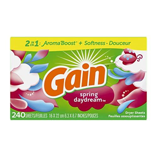 Gain Gain Dryer Sheets, 240 Count, Original Scent Laundry Fabric Softener Sheets with 2-in-1 AromaBoost Plus Softness