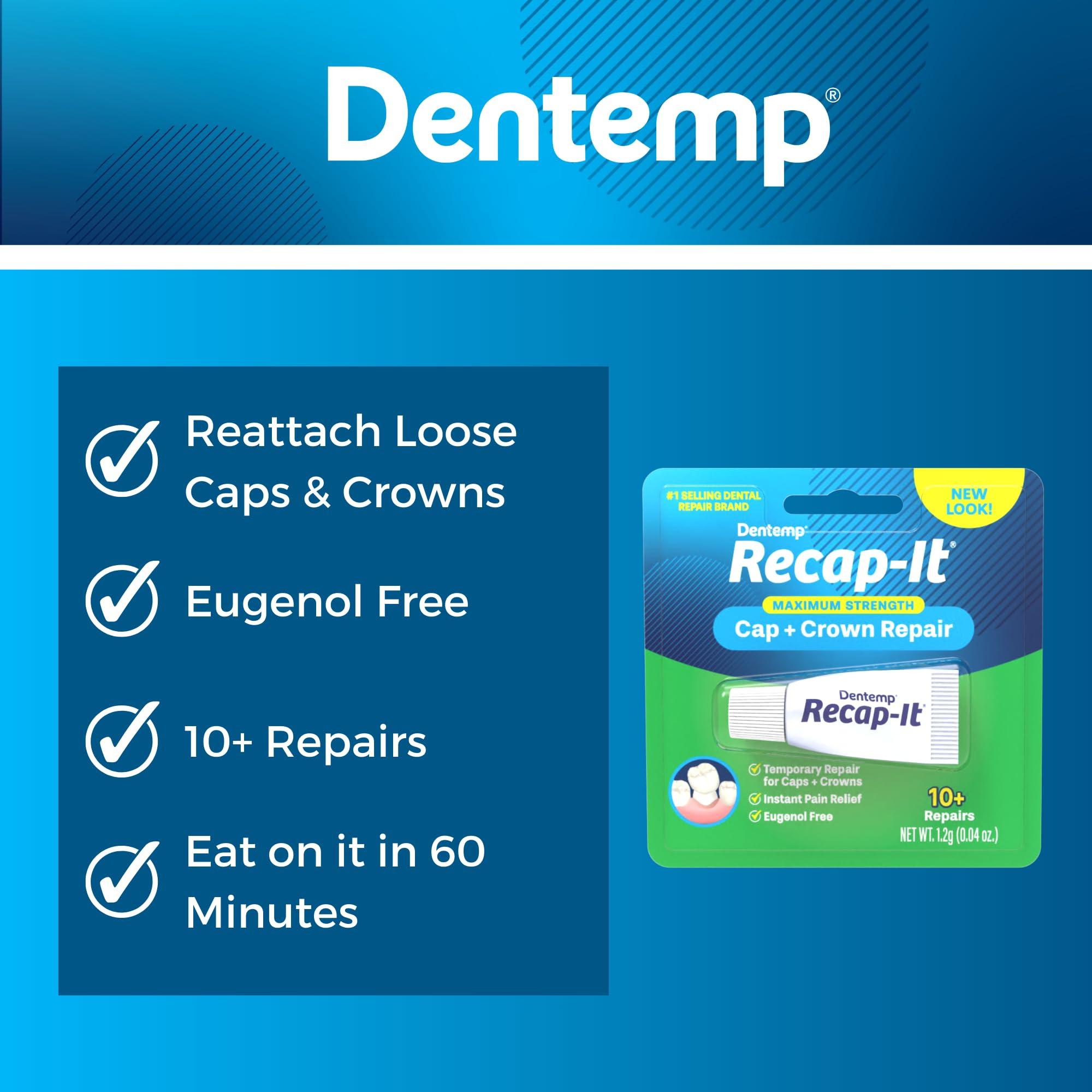 Dentemp Dentemp Recap-It Cap and Crown Repair Dental Kit - Fast Acting Formula Dental Cement for Loose Caps (Pack of 3) - Temporary Cement for Crown and Bridge