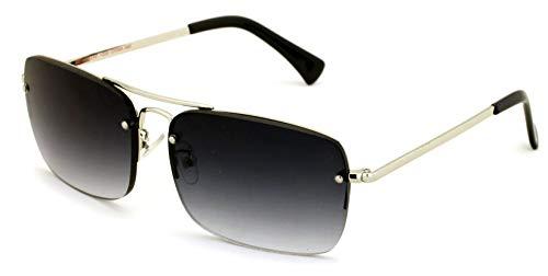 V.W.E. Men Large Outdoor Sunglasses Metal Rimless Aviator Reading Glasses - Big Lens Rectangular Sun-Reader (Silver-Black, 2.25)