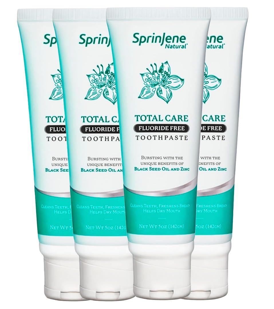 SprinJene SprinJene Natural Total Care, Fluoride Free Toothpaste for Strong Teeth & Gums | Natural Toothpaste for Cavity Protection | 4 Pack