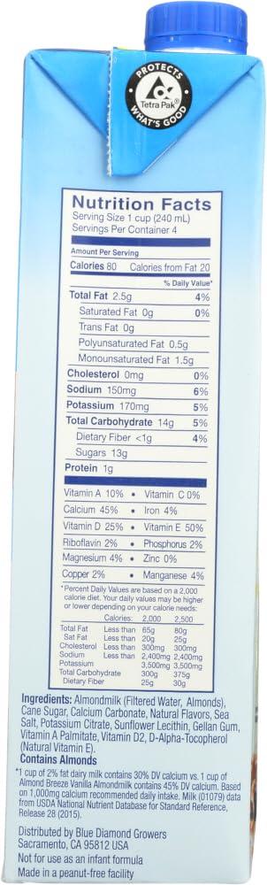 Blue Diamond Almonds Blue Diamond Almond Breeze Milk Vanilla, 32 Ounce (Pack of 12)