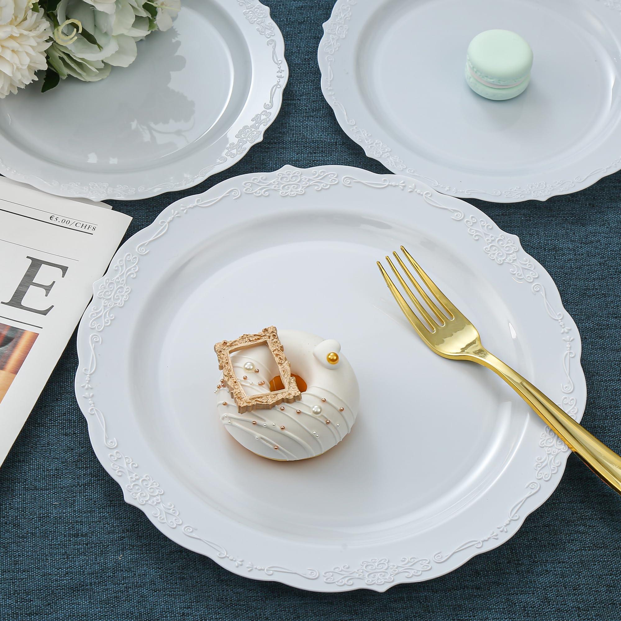 Conflech Conflech 100 Pieces White Plastic Plates - 10.25inch Dinner Disposable Plates - Premium Heavy Duty Hard Disposable Dinner Plates - Party Supplies for Birthdays, Celebrations, Wedding