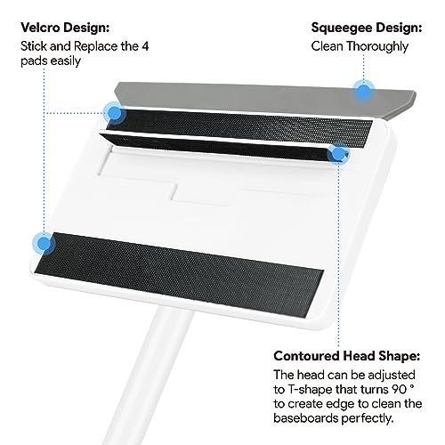 DELUX Baseboard Cleaner Tool with Handle, Baseboard Cleaner with Extendable Long Handle, 4 Reusable Cleaning Pads Wall Cleaner for Baseboards Cleaning, Ceiling, Wall, Floor, Shower Bathroom Kitchen