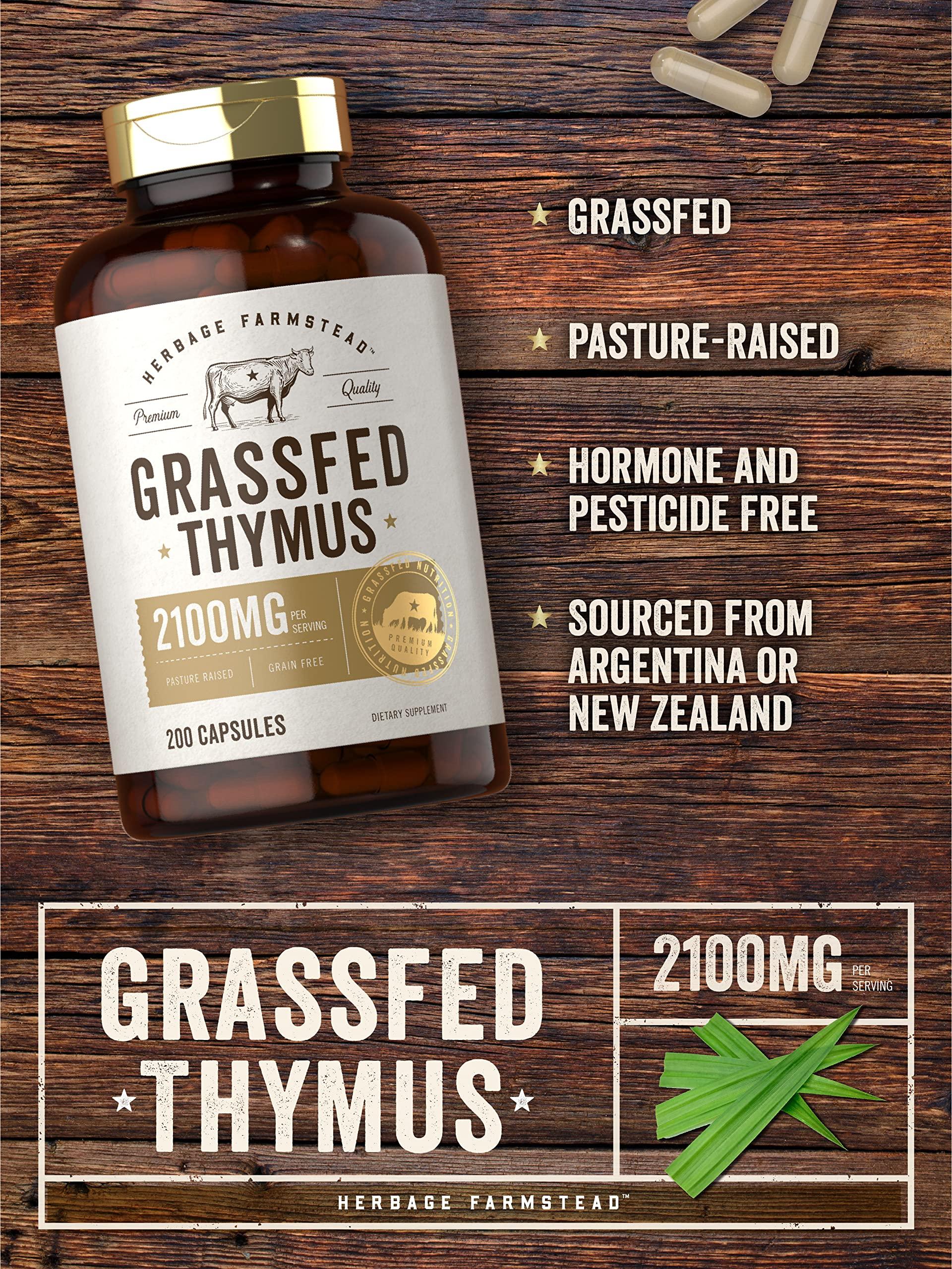 Carlyle Carlyle Grass Fed Beef Thymus Supplement | 4200mg | 200 Capsules | Pasture Raised, Non-GMO, Gluten Free | by Herbage Farmstead