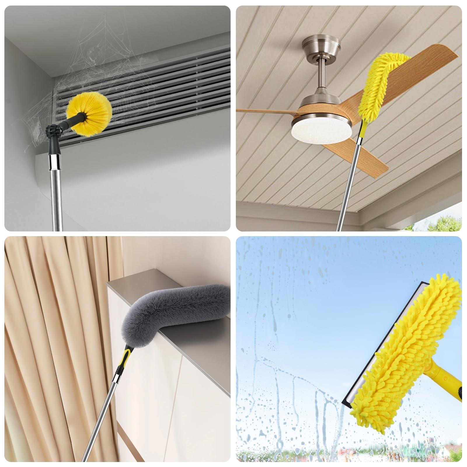 Opow 30 Foot High Ceiling Duster Kits with 7-24ft Heavy Duty Extension Pole, High Reach Duster for Cleaning,Microfiber Feather Duster,Cobweb Duster,Ceiling Fan Duster,Window Squeegee & Cleaner