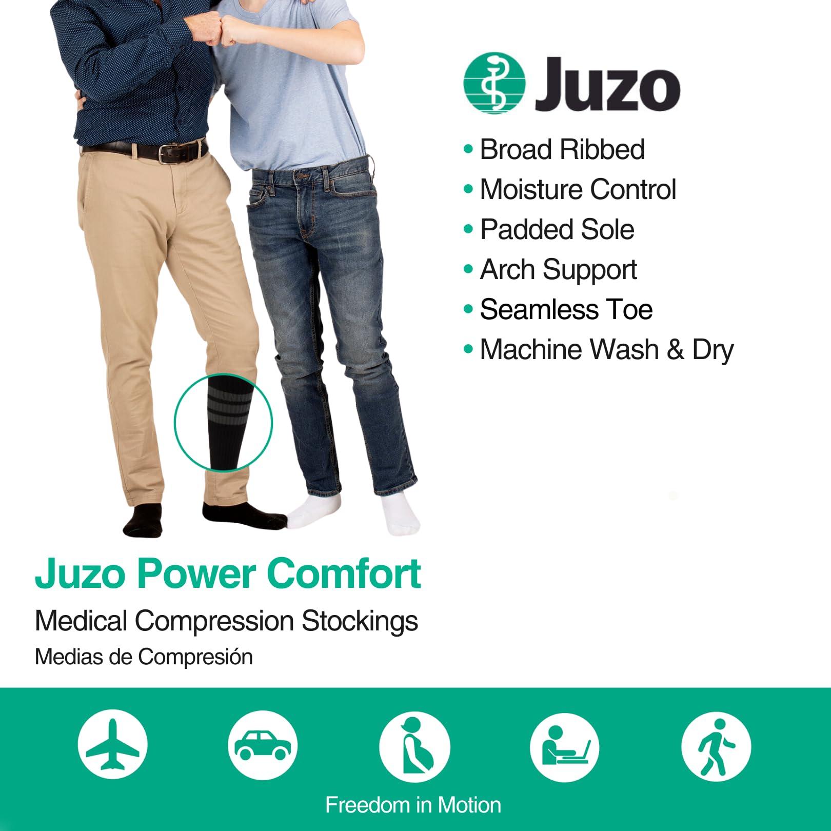 Juzo Juzo Power Comfort 20-30 mmHg Compression Stockings, Ribbed Texture, Knee High, Closed Toe | Compression Socks for Tired, Aching Legs, Moderate Varicosities | Retro White, Large