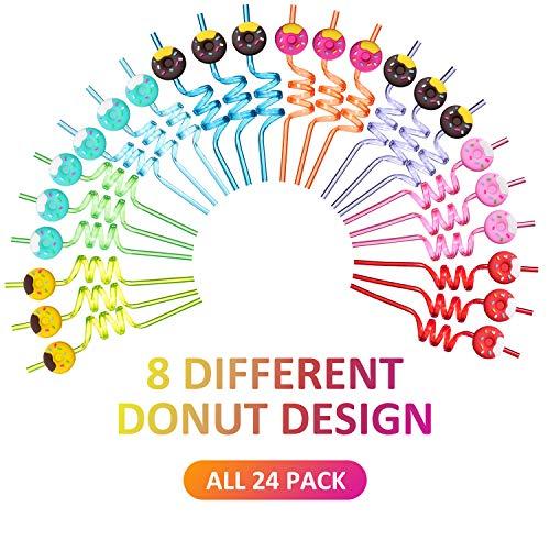 FZR Legend Donut Straws Party Favors for Donut Party Supplies,Donut Grow Up Theme Birthday with 2 Cleaning Brush (24 +2)