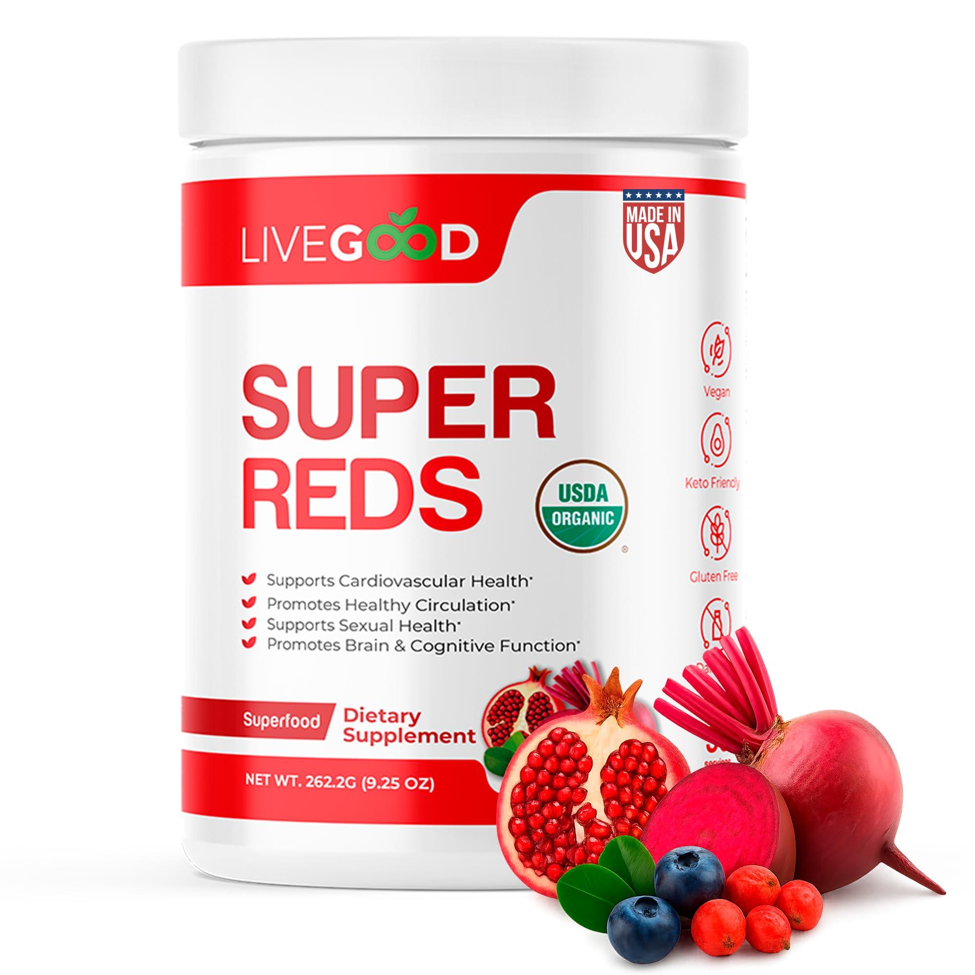 LIVEGOOD LIVEGOOD Organic Super Reds with Alfalfa, Barley Grass, Beet Root, Pomegranite, Grape Seed, Vegan, Gluten Free, 7.2 oz.