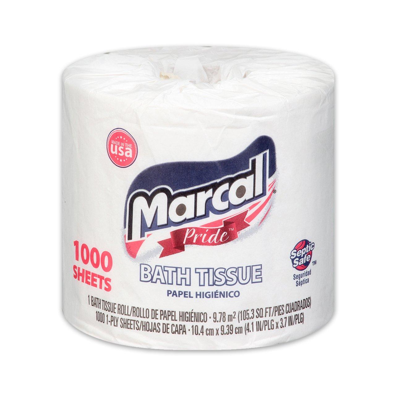 Marcal Marcal Pride Toilet Paper, White, 1000 Sheets Per Roll, 20 Rolls Per Case - Sustainable and Chlorine Free Bath Tissue 03408