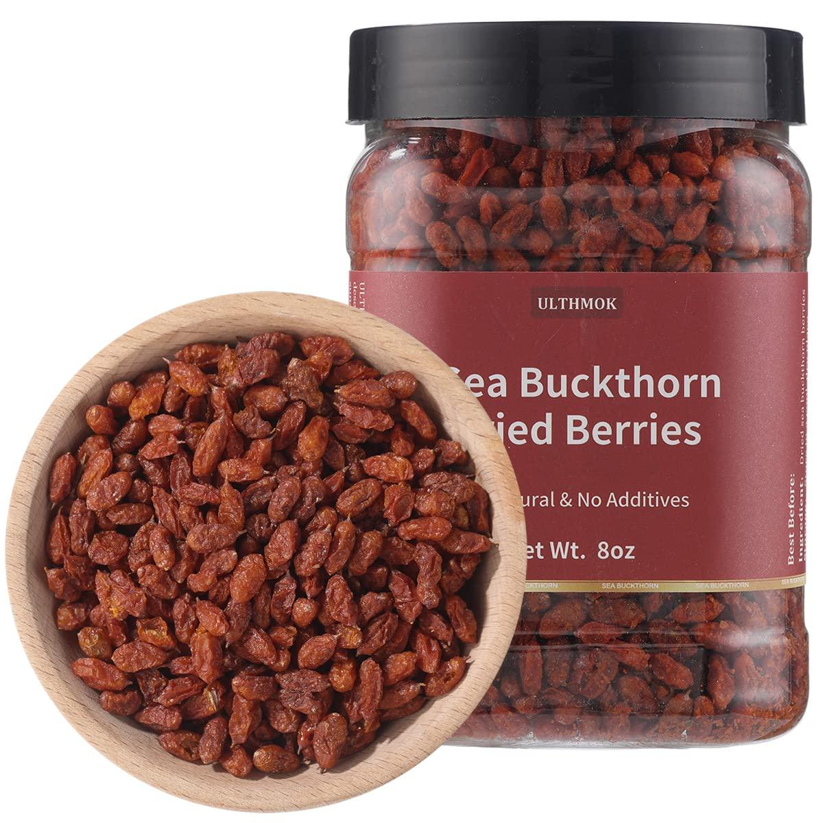 ULTHMOK Premium Dried Sea Buckthorn Berries 8 Oz/227g.Natural & No Additives Sea Buckthorn Tea,??,Hand Picked Whole Berry Fruit.