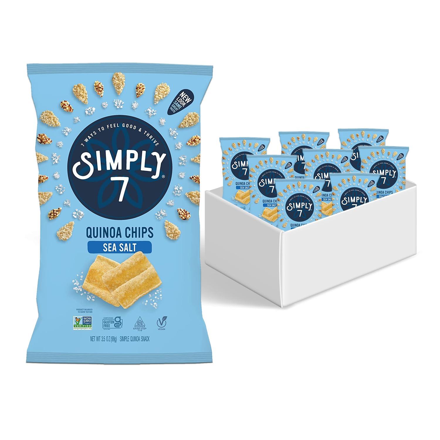 Simply 7 Simply 7, Quinoa Chips, Sea Salt, 3.5 Oz, 8 Pack, Non-GMO, Nut-Free, Vegetarian, Vegan Snack, Low Fat, Low Calorie, Plant-Based, Cholesterol Free