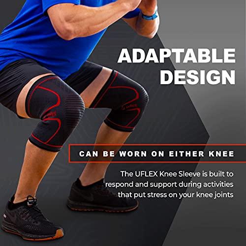 UFlex Athletics UFlex Athletics Knee Compression Sleeve Support for Women and Men - Knee Brace for Pain Relief, Fitness, Weightlifting, Hiking, Sports - Red, Large
