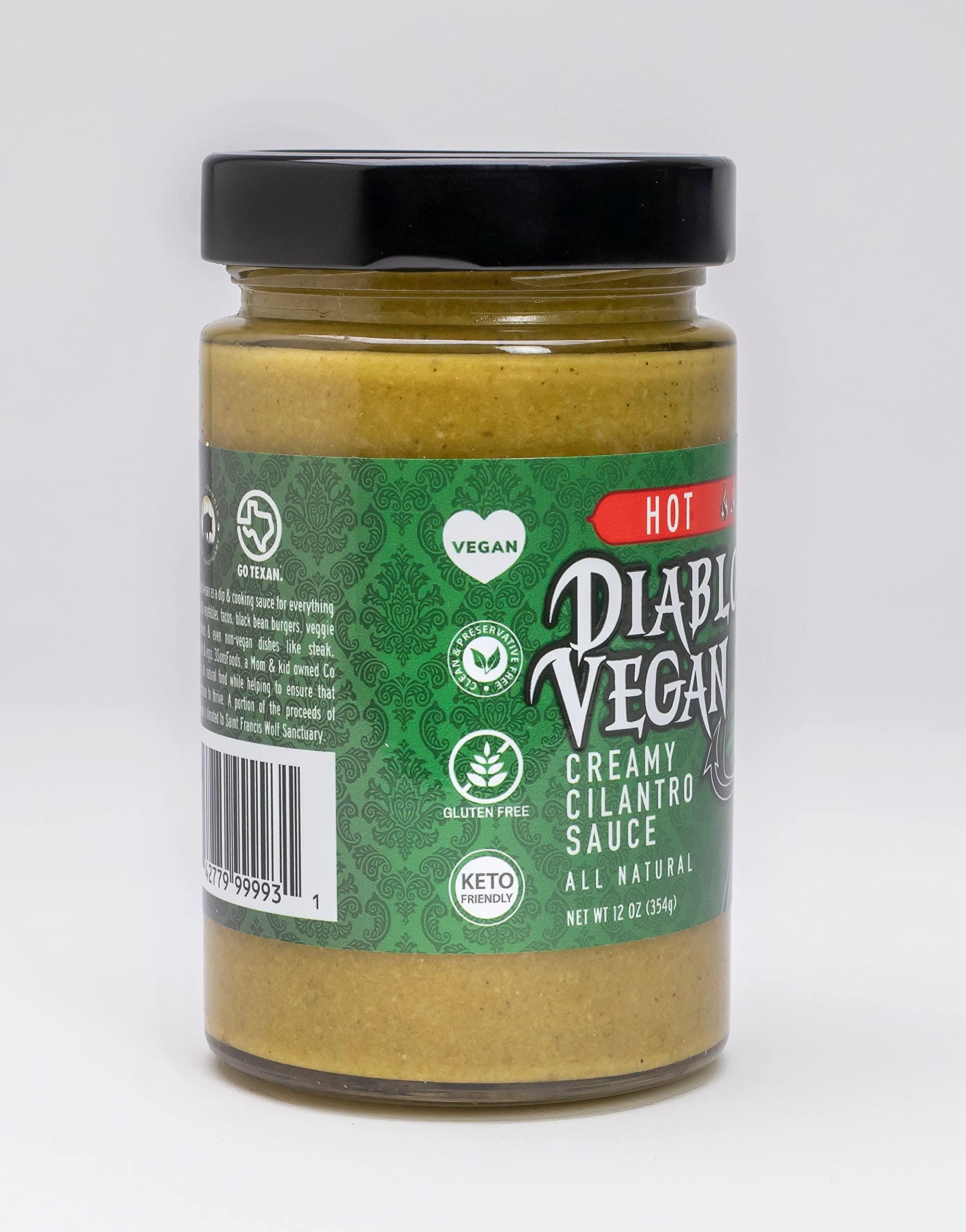 Diablo Verde Diablo Vegan Hot Salsa, All Natural Creamy Cilantro Sauce, 12.5 oz bottle, Made with Lime Juice, Cilantro, Garlic, & Jalapenos, Free of preservatives, gluten, soy, eggs, and nuts (6-pack)