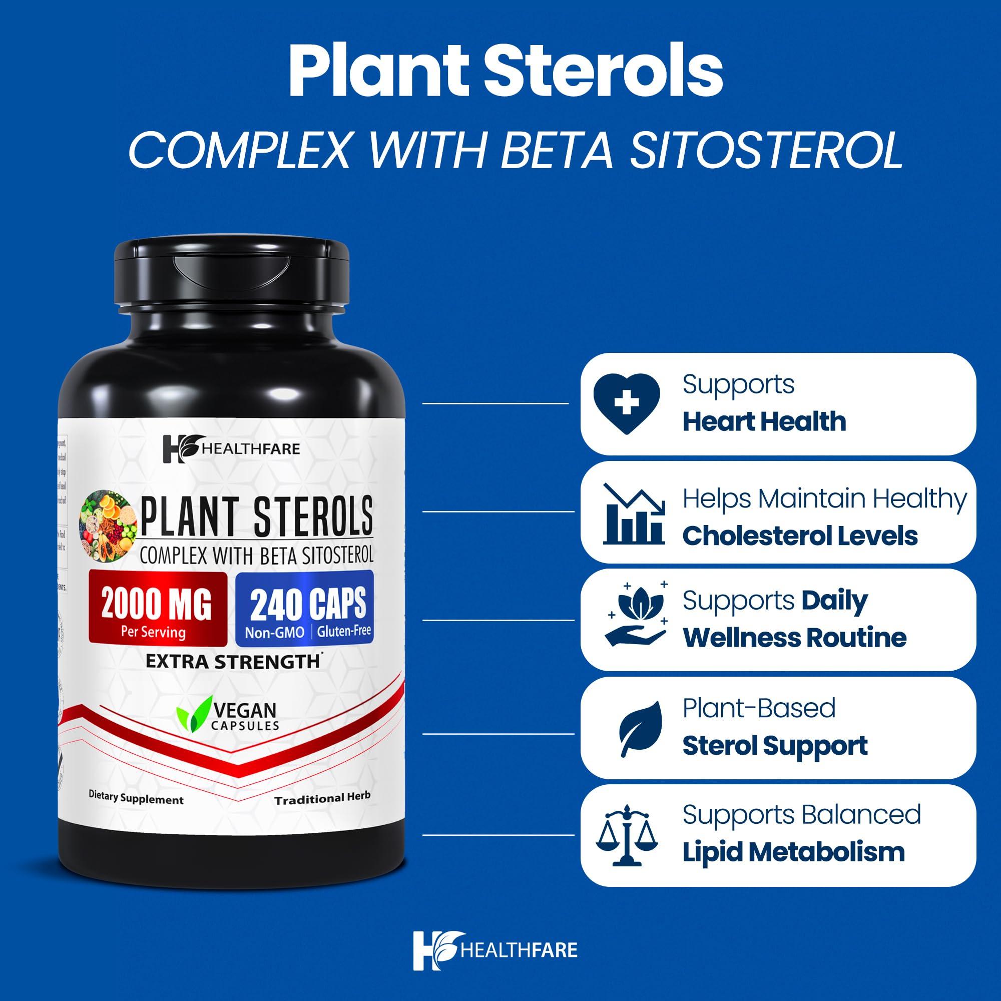 Healthfare Healthfare Plant Sterols Supplement | 2000mg | 240 Capsules | Extra Strength with Beta Sitosterol | Gluten-Free | Non-GMO