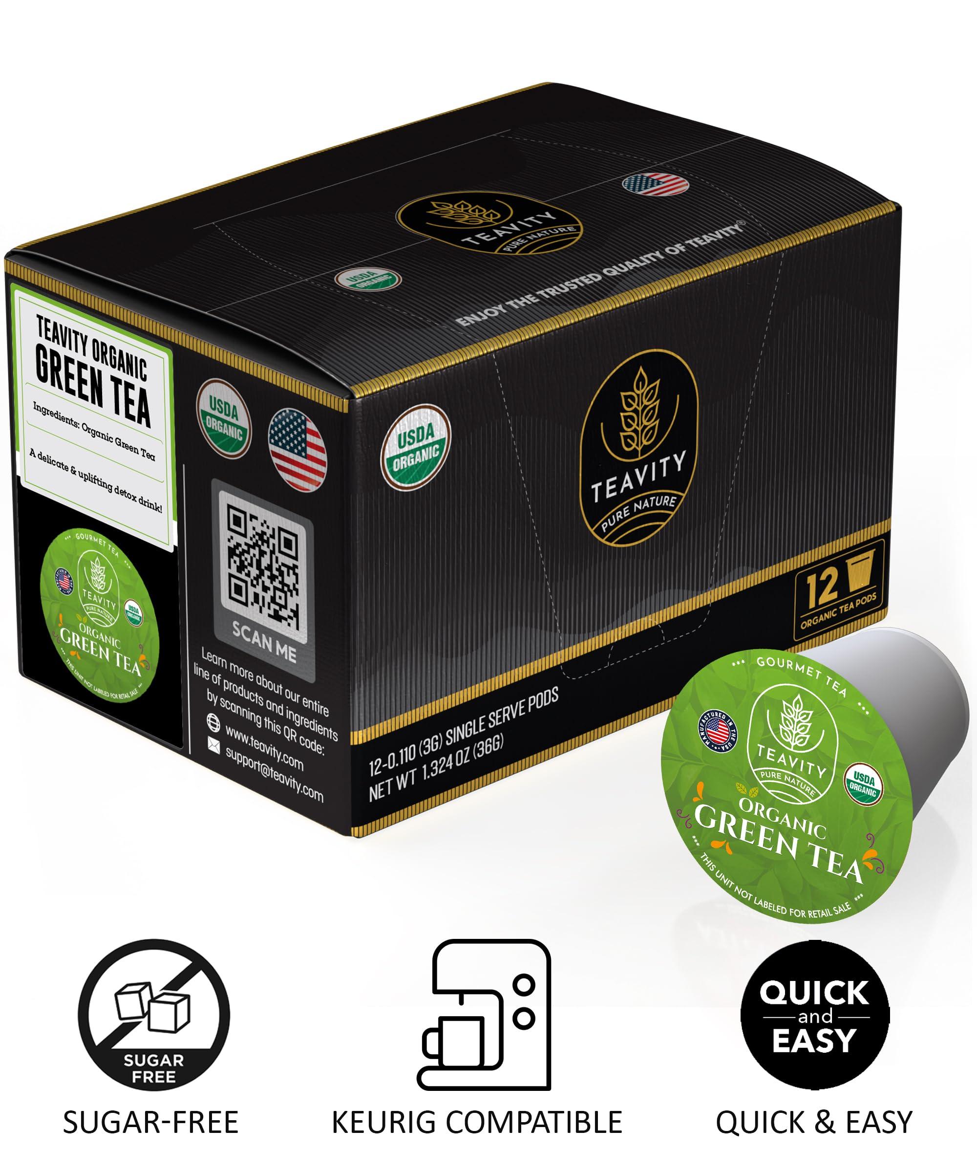 Teavity Organic Green Tea Pods for Keurig - Unsweetened Green Tea for K Cup Machines by Teavity (12 Tea Pods)