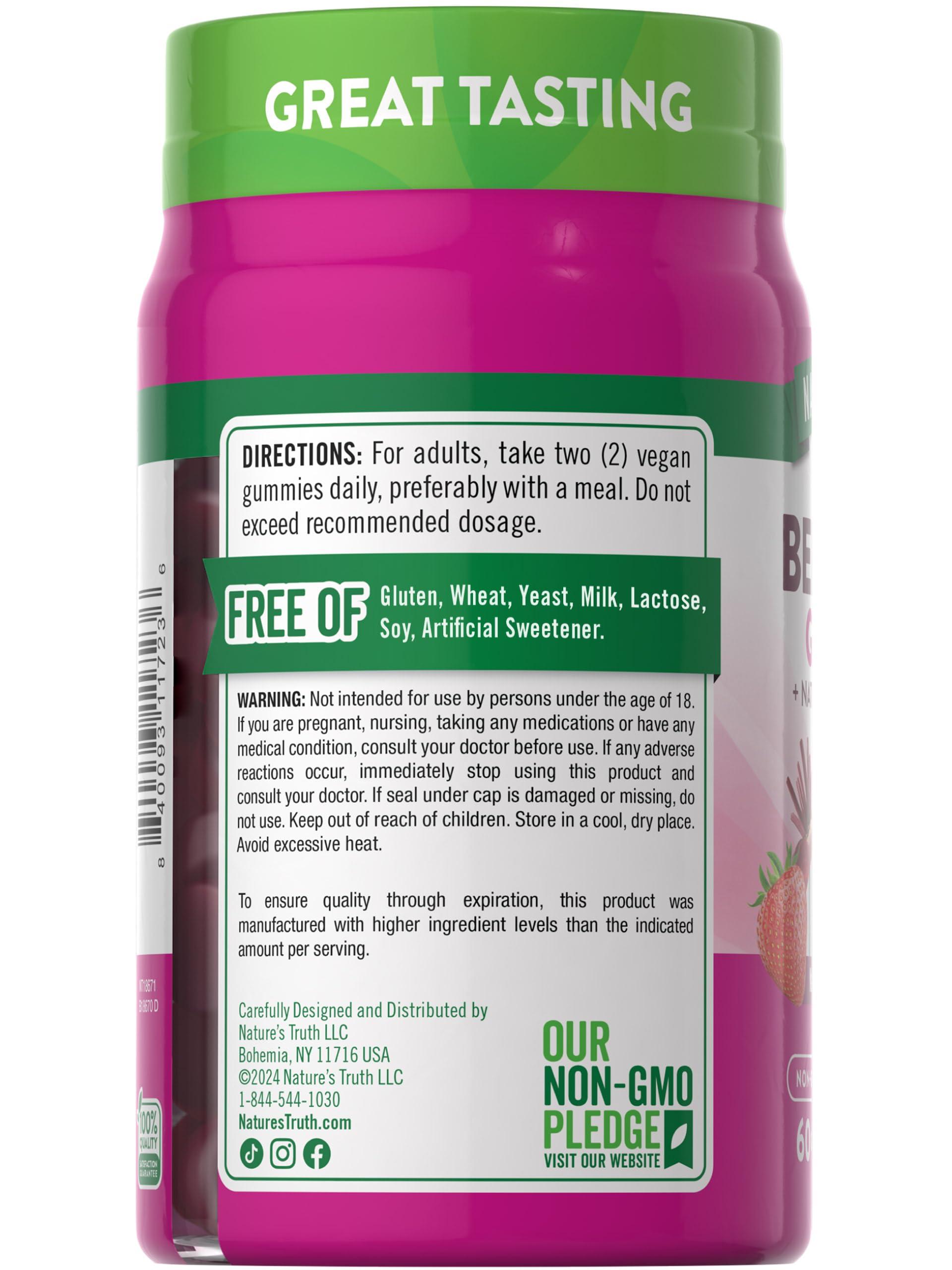 Nature's Truth Nature\'s Truth Beet Root Gummies | 60 Count | Super Food | with Black Pepper | Strawberry Flavor | Vegan, Non-GMO & Gluten Free Supplement