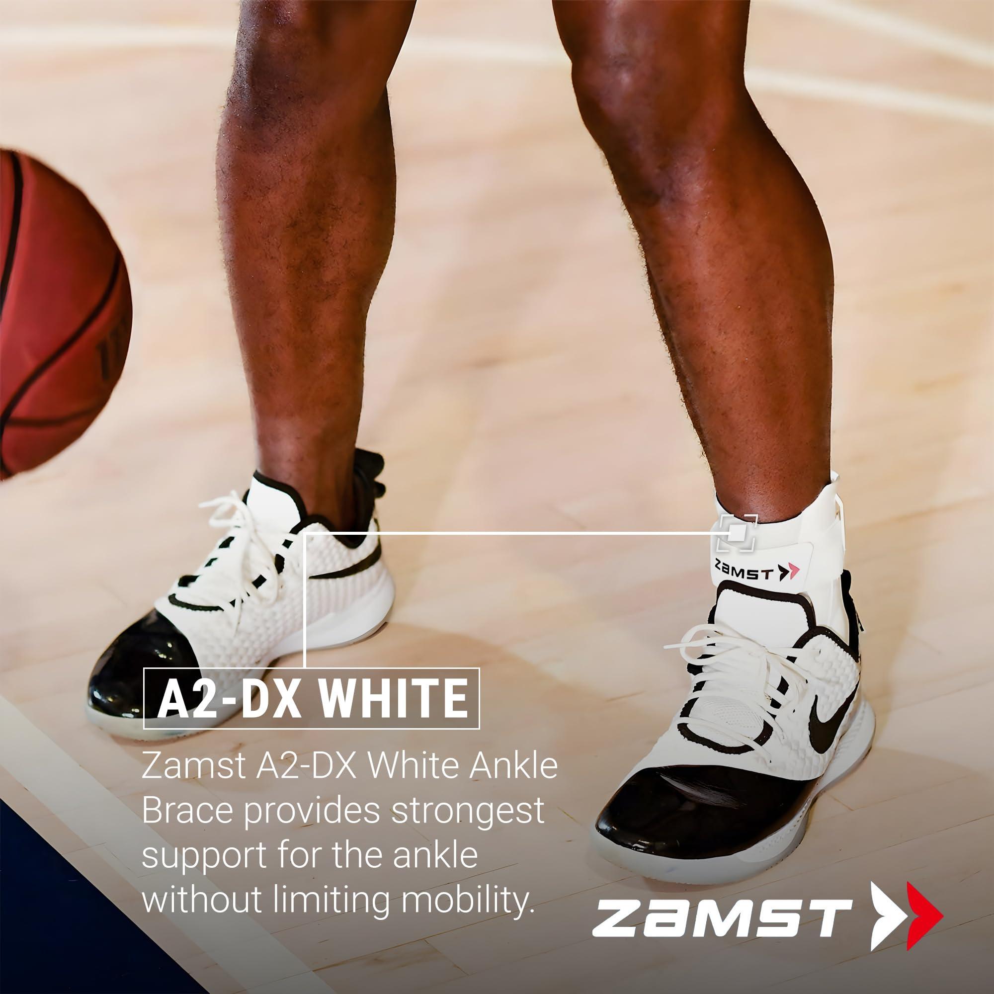 Zamst Zamst A2-DX Sports Ankle Brace with Protective Guards For High Ankle Sprains and Chronic Ankle Instability-for Basketball, Volleyball, Lacrosse, Football-White, Right Medium