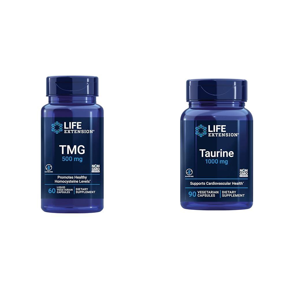 Life Extension Life Extension TMG 500 mg and Taurine 1000 mg Supplement Bundle - 60 Liquid Vegetarian Capsules and 90 Vegetarian Capsules