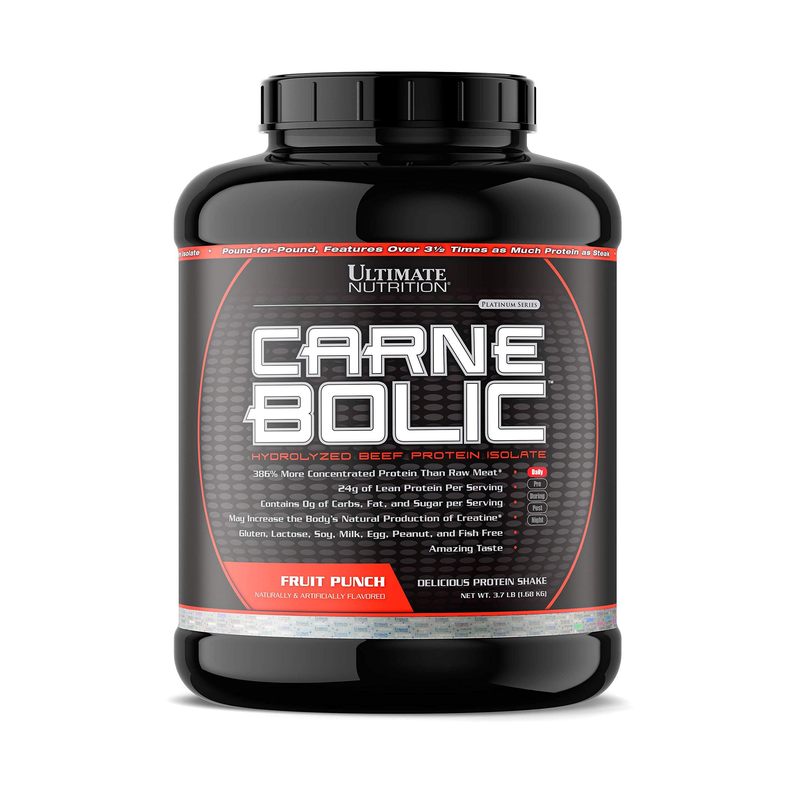 Ultimate Nutrition Ultimate Nutrition Carne Bolic Beef Protein Powder, Lactose Free Protein Shakes, Paleo and Keto Friendly with No Sugar or Carb, Low Calorie Isolate Powder, Hydrolized Protein, 60 Servings, Fruit Punch