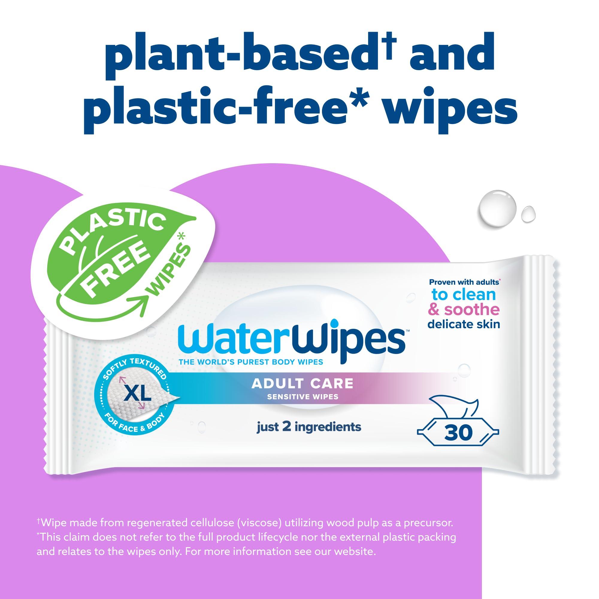 WaterWipes WaterWipes Adult Care Sensitive Body & Intimate Hygiene Wipes, 90 Wipes (3 Packs), Extra Large Textured, 99.9% Water-Based, For Everyday Personal Uses