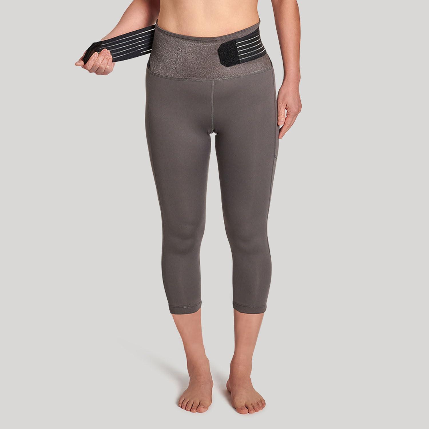 Tommie Copper Tommie Copper Adjustable Lower Back Support Compression Capri Leggings with 2 Pockets, 19in Breathable Capris, Slate Grey, Medium