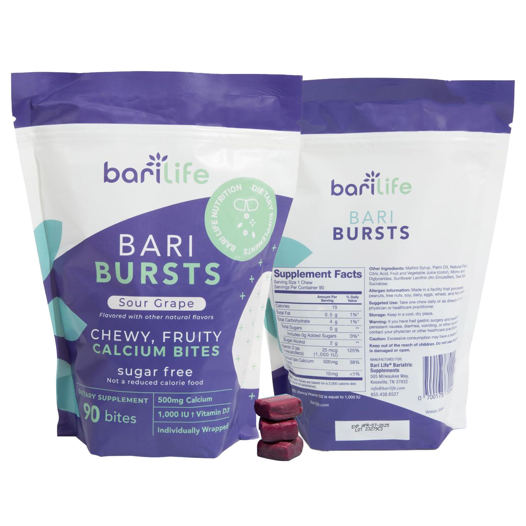 Bari Life Calcium Citrate Bariatric Calcium Chews with 1000 IU Vitamin D3 - Ideal for Bariatric Patients - BariBurst by Bari Life (Sour Grape)