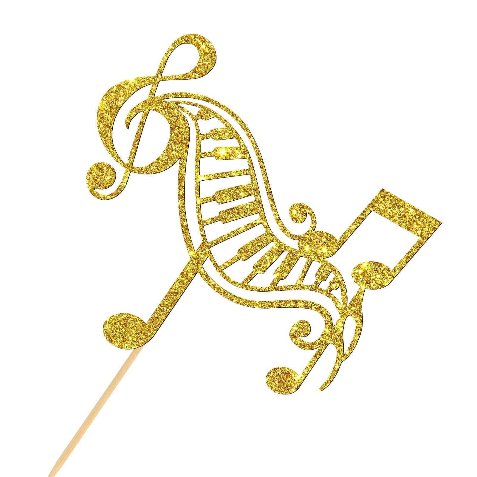 Birthday Queen Golden Glitter Music Cake Toppers, Music Cake Decoration for Girls, Music Symbol Notes Decorations, Happy Music Notes Cake Topper, Wedding / Baby Shower / Musical Theme Party Supplies