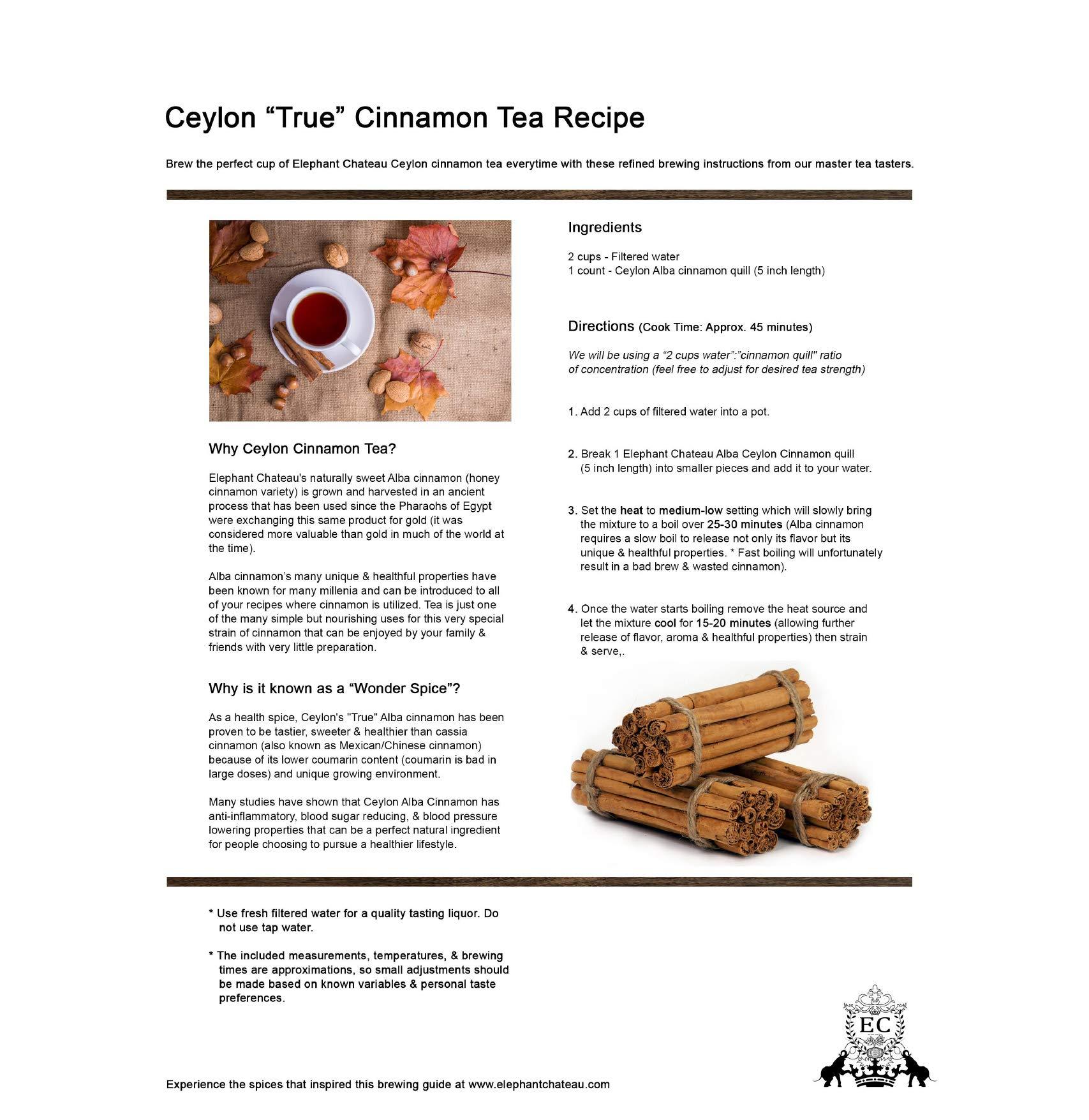Elephant Chateau Ceylon's Finest True Alba Cinnamon (Canela Ceilan) | 6" Long Cinn Sticks | Fresh Harvest | Naturally Sweet Cinnamomum Zeylanicum (Verum) | Lanka Luxury Spices | 150 Grams (Approx 20-25 Quills)