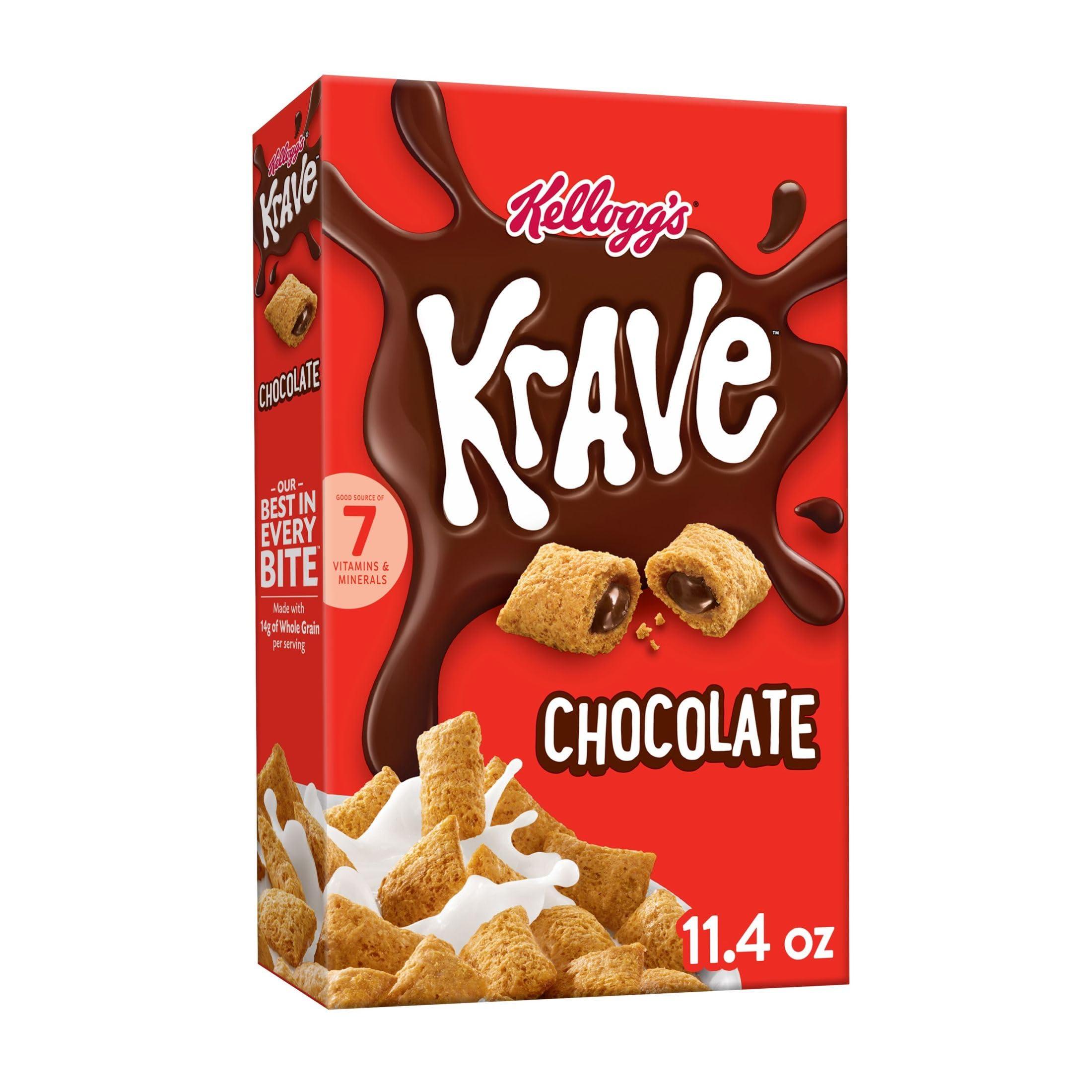 KRAVE Kelloggs Krave Breakfast Cereal, 7 Vitamins and Minerals, Kids Snacks, Chocolate, 11.4oz Box (1 Box)
