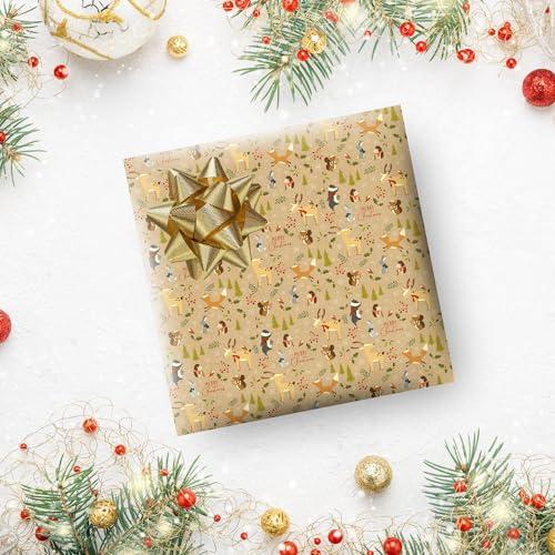 Glick Glick Luxury Christmas Folded Wrap (3 Sheets) Christmas in the Woods (Double Sided) Christmas Wrapping Paper